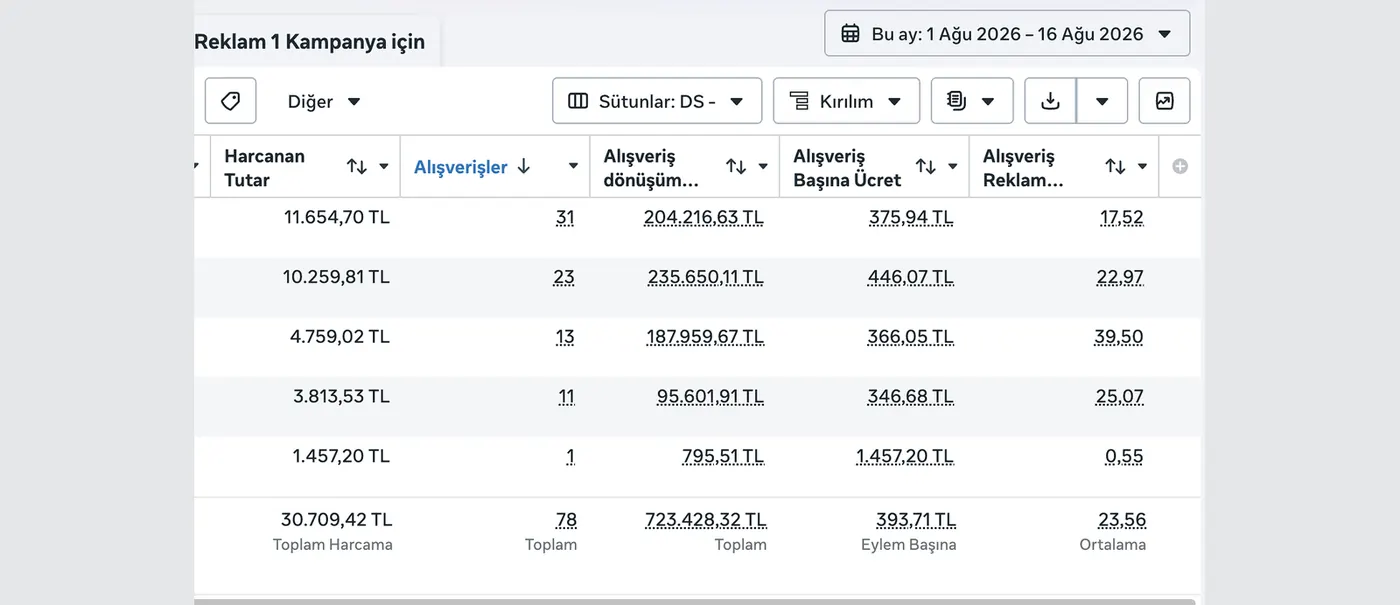 Meta Ads reklam hesabı performans sonucu